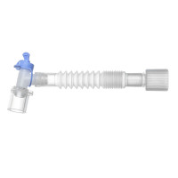 Length: 15 cm. Patient connector: angled double swivel with a port for bronchoscopy and sanitation 22M/15F. Machine-side connector: 22F